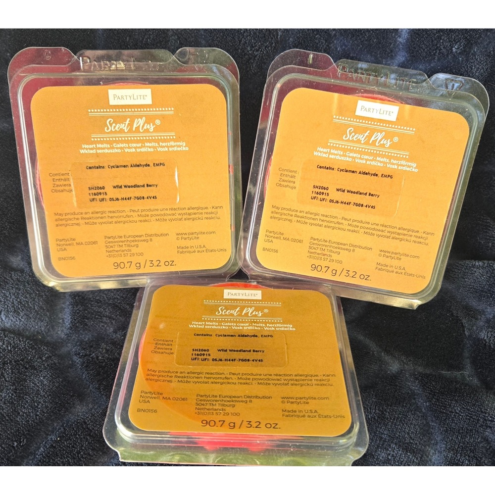 NWT PartyLite Scent Plus Wild Woodland Berry Heart Melts Wax 3.2oz 3 packs